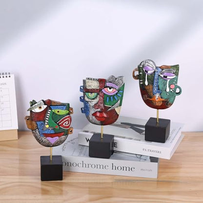 3PC Abstract Face Sculptures, Afrocentric Pop Art Decor, Modern Resin Statue Handcrafted Table Sculpture, Bookshelf Decor, TV Stand Ornaments, Artsy Coffee Table, Living Room Accent, Cabinet