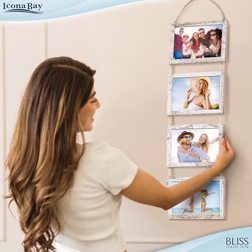 5x7 Wall Hanging Picture Frames Collage with 4 Openings - Distressed White - Casual Style Engineered Wood Frames - Wall Mount Only - Bliss Collection - color: Distressed White, size: 5x7