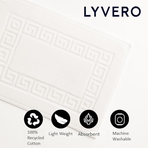 100% Recycle Cotton Bath Mat White Key Pattern Bath Rug [Not a Bathroom Rug], Soft Absorbent 330 GSM Shower Floor Towel Set, Hotel Spa Quality, Machine Washable (2 Pack) - color: White