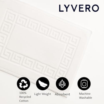 100% Recycle Cotton Bath Mat White Key Pattern Bath Rug [Not a Bathroom Rug], Soft Absorbent 330 GSM Shower Floor Towel Set, Hotel Spa Quality, Machine Washable (2 Pack) - color: White