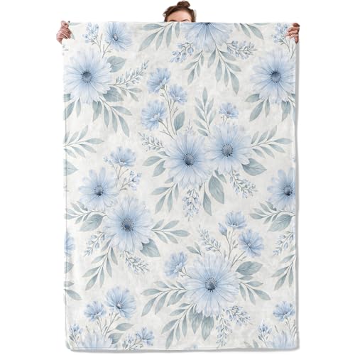 Watercolor Daisy Throw Blanket, Blue Floral with Leaf, Soft Flannel Fleece, 40x50 Inch, Couch Sofa Blankets for Girls Women Flower Lovers, Cozy Elegant Cottage Home Decor Gifts - color: Daisy, size: 50x40 INCH