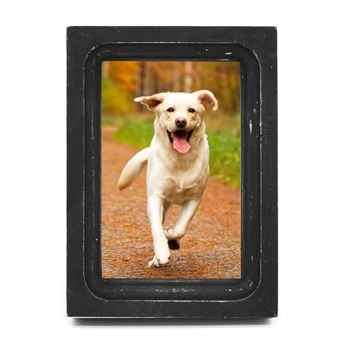 4x6 Picture Frame Made of Solid Wood High Definition Glass Rustic Vintage Designs Small Photo Frame for Tabletop Display and Wall Mounting, Distress Black - color: Distress Black A, size: 4" X 6"