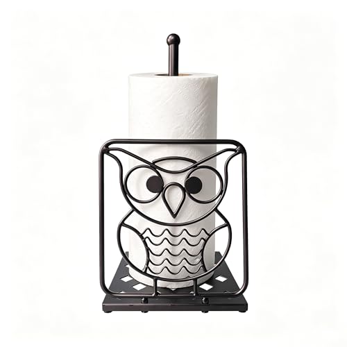 Paper Towel Holders Countertop - Paper Towel Holder Standing - Metal Paper Towel Holder Square Base - Decorative Animal Paper Towel Holder (owl) - color: Owl(bronze)