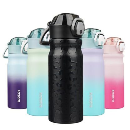 BJPKPK 18 oz Water Bottle with Straw & Handle, Insulated Stainless Flask | Leak Proof Locking Lid, Thermal, Double Wall Vacuum, Metal, Keeps Hot/Cold, BPA Free, Travel & Sports, Black Leopard - color: A-Black Leopard, size: 18 Ounces