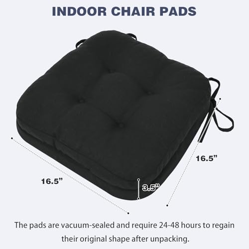 baibu Set of 4 Dining Chair Cushions, Dual-Layer Patent Design Memory Foam Kitchen Chair Cushions, Non-Slip Seat Pads with Ties, 16.5 x 16.5 x 3.5in, 4 Pack, Pure Black - color: Black, size: 4 Count (Pack of 1)