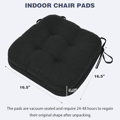baibu Set of 4 Dining Chair Cushions, Dual-Layer Patent Design Memory Foam Kitchen Chair Cushions, Non-Slip Seat Pads with Ties, 16.5 x 16.5 x 3.5in, 4 Pack, Pure Black - color: Black, size: 4 Count (Pack of 1)