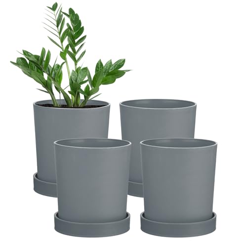 M METERXITY 4-Pack Plant Pots, 4.5 Inch Plastic Flower Pots with Drainage Holes for Cactus/Succulents Pot/Small Plants/Home/Garden, Planters for Indoor Plants [Grey] - color: Gray, size: Diameter 4.5 Inch