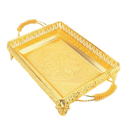 Emoshayoga Metal Serving Tray for Food Snacks and Fruit, Elegant Gold Rectangular Platter for Parties, 20.1 X 11 X 3.7in