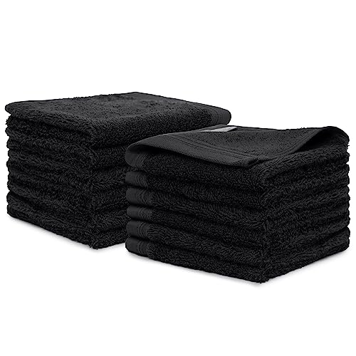 100% Cotton Washcloths Set 13” x 13” | Black Towels | Set of 12 Ultra Soft and Highly Absorbent Washcloths Sets for Bathroom, Gym, Spa | Machine Washable Face Towel - color: Black, size: 12 Pcs 13" x 13"
