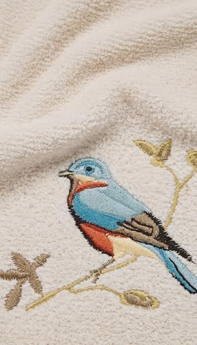 Avanti Linens – Fingertip Towel Set, 100% Cotton Velour Bathroom Towels with Embroidered Songbirds & Absorbent Terry Reverse, Home Decor, Set of 2 (Premier Songbirds Collection)