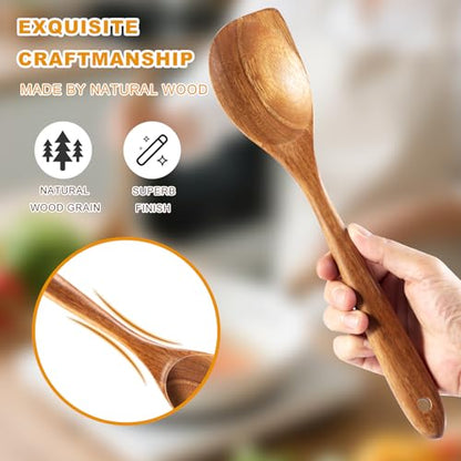 2 Pack Premium wooden spoons for cooking - Acacia Wood Kitchen utensils for Cooking and Stirring, Durable Hardwood Stirring Spoon, Non-Scratch Cooking utensil Tool, Ergonomic Handle 13 Inches - size: Cooking Spoons