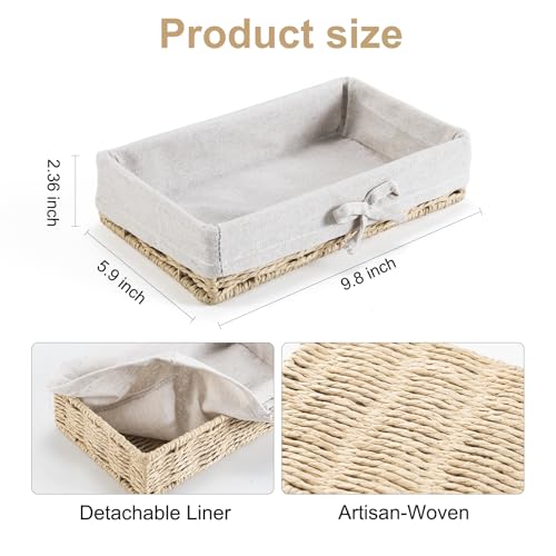 Bathroom Tray Wicker Toilet Paper Basket Toilet Tank Trays for Countertop Storage Behind Bathroom Tray Organizer Toilet Tank Top Basket Suitable for Any Home Décor Style (9.8x5.9x2.36 In, Beige)