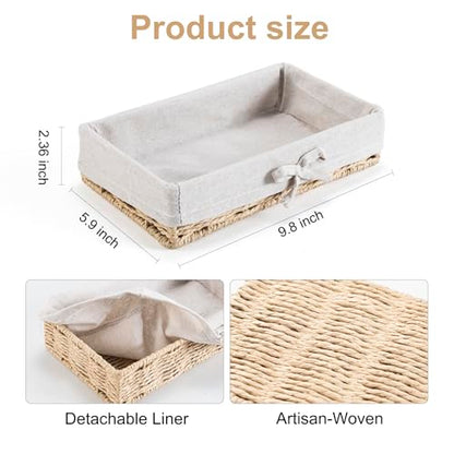 Bathroom Tray Wicker Toilet Paper Basket Toilet Tank Trays for Countertop Storage Behind Bathroom Tray Organizer Toilet Tank Top Basket Suitable for Any Home Décor Style (9.8x5.9x2.36 In, Beige)