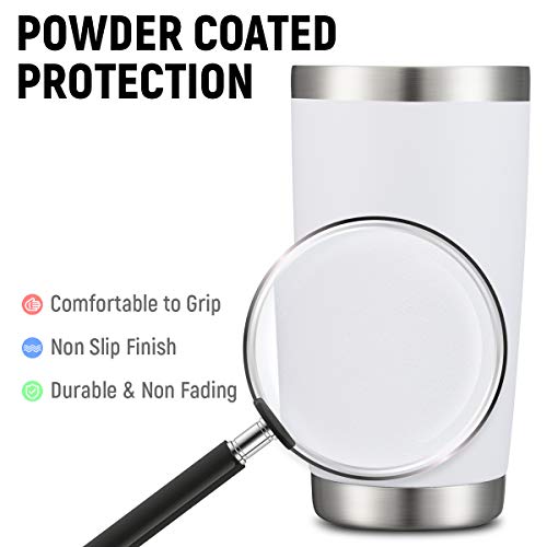 COMOOO 20oz White Tumbler Bulk with Straw Stainless Steel Insulated Coffee Tumbler Cups Double Wall Vacuum Travel Coffee Mug with Splash Proof Sliding Lid for Hot Cold Drinks (White, 4 Pack) - color: White