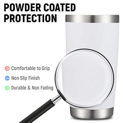 COMOOO 20oz White Tumbler Bulk with Straw Stainless Steel Insulated Coffee Tumbler Cups Double Wall Vacuum Travel Coffee Mug with Splash Proof Sliding Lid for Hot Cold Drinks (White, 4 Pack) - color: White