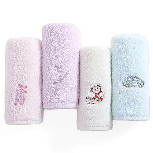 sense gnosis 100% Cotton Kids Facial Towels, Fingertip Towels for Bathroom Towel Set Embroidered Children Towels & Baby Washcloths, 10 x 20 inches(4 Pack in 4 Color) - color: Toy Set