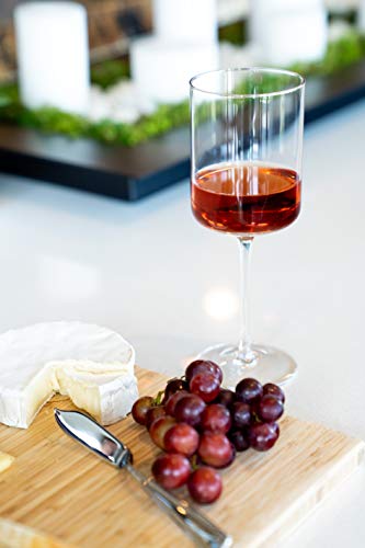 Aspen & Birch - Modern Wine Glasses Set of 4 - Red or White Wine Glasses, Premium Crystal Stemware, Long Stem, 15 oz, Hand Blown Artisan Glass