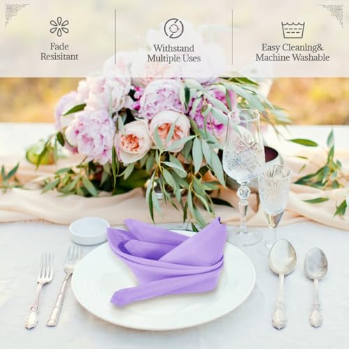 PLOYMONO Lavender Cloth Napkins - 8 Pack 17" x 17" Polyester Dinner Napkins | Heavy Duty 180 GSM Cloth Napkins with Hemmed Edges - Great for Restaurants, Weddings, Parties, Banquets Dinner - color: Lavender