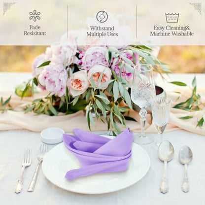 PLOYMONO Lavender Cloth Napkins - 8 Pack 17" x 17" Polyester Dinner Napkins | Heavy Duty 180 GSM Cloth Napkins with Hemmed Edges - Great for Restaurants, Weddings, Parties, Banquets Dinner - color: Lavender