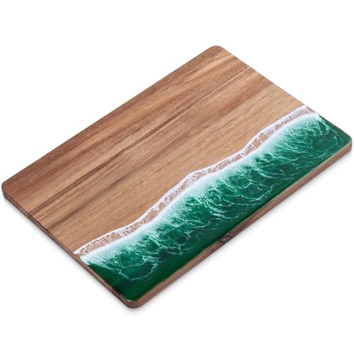 Resin Cutting Board,Ocean Charcuterie board,handmade board for Fruit Cheese and meat, Vegetable, Kitchen, Gift (Green Wave) - color: Green Wave