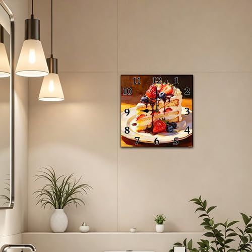 Wooden Square Wall Clock 10 Inch Silent Non-Ticking Dessert & Cake Style Suitable for Cake Shop Kitchen Bedroom Living Room Dining Room - color: C5