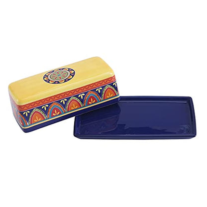 Bico Tunisian Ceramic Butter Dish with Lid, Wide Butter Keeper for Counter, Kitchen Countertop, Microwave and Dishwasher Safe - color: Tunisian