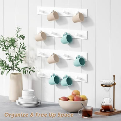 Forbena White Coat Hooks Wall Mount for Hanging 4 Pack, 16 Inch Wood Entryway Coat Rack Wall Mounted Heavy Duty, Modern Large Wall Hooks for Hats Kids Clothes Bags Purses Caps Closet - 16 Hooks - color: Bamboo White