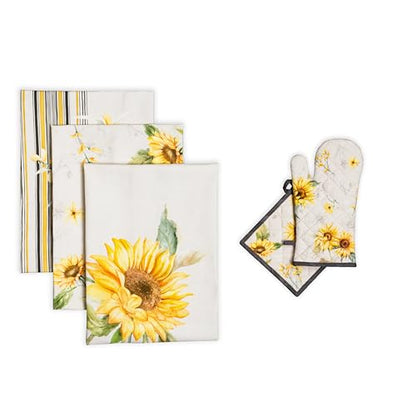 Maison d' Hermine Candice Bundle Set 100% Cotton Set of 3 Kitchen Towels (20 Inch by 27.5 Inch) and Oven Mitt (7.5 Inch by 13 Inch)/Pot Holder (8 Inch by 8 Inch)