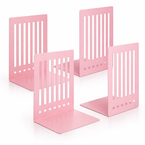 4 Pcs 10 Inch Heavy Duty Bookends Non-Skid Base Large Heavy Duty Book Ends Stopper for Office Books Vinyl Records Shelves Binders (Pink) - color: Pink, size: 10 Inch