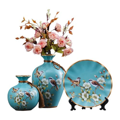3 Pieces Ceramic Vases, Flower Arrangement Display, Plant Container, Interior Decoration, Blue