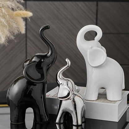 XINXUAN Modern Ceramic Elephant Family Ornaments, Set of 3, Home Decor (B-3PCS Elephant) - size: B-3PCS elephant