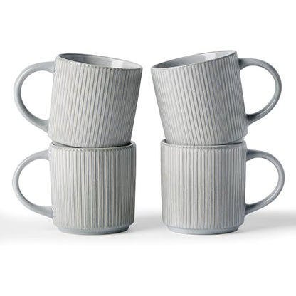 famiware Coffee Mug Set of 4, Star 12 oz Ceramic Mugs Cups Set with Handle | Stoneware Stackable Catering Cup for Coffee, Tea, Cappuccino, Latte, Microwave & Dishwasher Safe, Matte Grey - color: Star-Matte Grey, size: 4 Count (Pack of 1)
