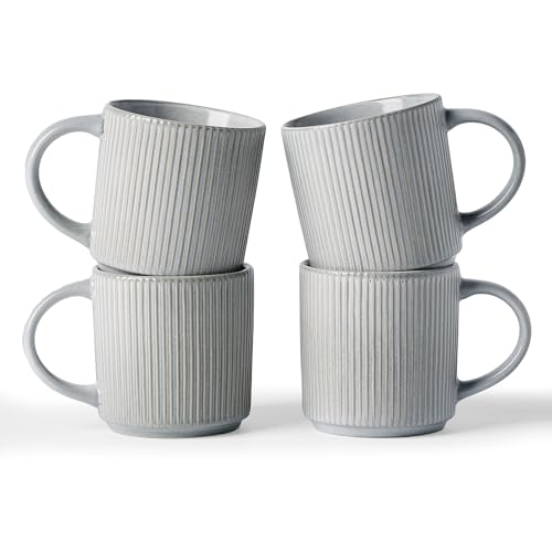 famiware Coffee Mug Set of 4, Star 12 oz Ceramic Mugs Cups Set with Handle | Stoneware Stackable Catering Cup for Coffee, Tea, Cappuccino, Latte, Microwave & Dishwasher Safe, Matte Grey - color: Star-Matte Grey, size: 4 Count (Pack of 1)