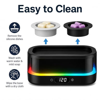Wax Warmer, Wax Melt Warmer with Timer & Double Dish | Electric Wax Warmer with 7-Color LED Mood Light, Removable Silicone Dishes, PTC Flameless Wax Melter Auto Shut Off