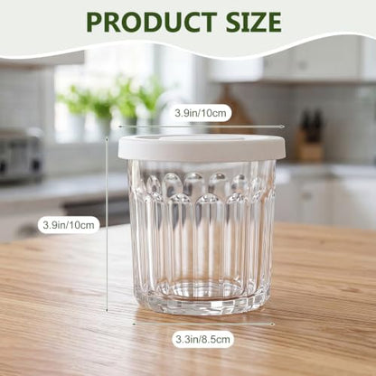 Suclain Glass Cups with Lids Set of 6, 13.5 oz Thick Drinking Glasses, Heavy Duty Tumblers with Leak Proof Lids, Clear Glassware for Cold Drinks, Iced Coffee (White) - color: White