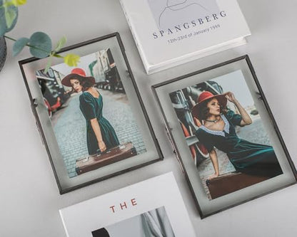 Gunmetal Gray Floating Frame Set of 2, Glass Floating Picture Frames 6"x 8" for Multi Size Photos 5x7, 4x6, 3x5 Standing Picture Frame Tabletop Display - color: Gunmetal Gray, size: 6x8 inch