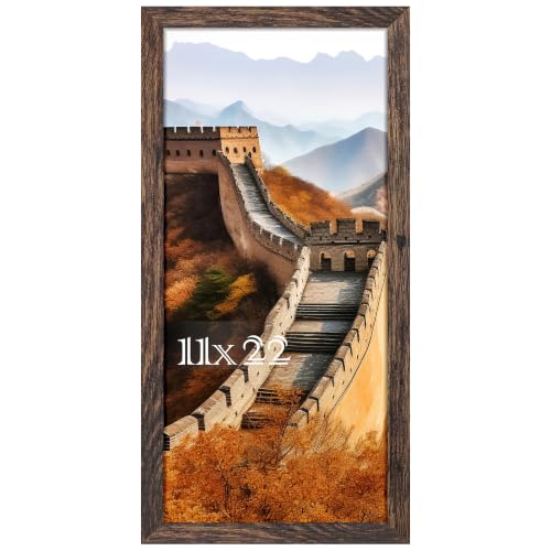 11x22 Picture Frame, Newspaper Frame for Wall Mounting, Rustic Brown | Fits 11x22 Panoramic Prints and Artwork, Clear Shatterproof Cover, Horizontal or Vertical Wall Mount, Gallery Wall, 1 Pack - color: Rustic Brown, size: 11x22