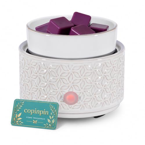 Copinion 4-in-1 Ceramic Wax Melt Warmer Electric Fragrance Home Decor | holiday gift for women adorable ceramic wax burner fit for bedroom home office indoor decor - color: White Flower