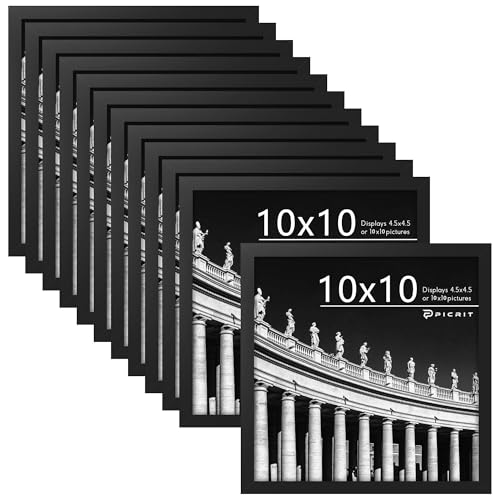 10x10 Picture Frame Set of 12, Modern Gallery Wall Frames, Black | Fits 5x5 With Mat or 10x10 Without Mat, Clear Shatterproof Cover, Horizontal or Vertical Wall Mounting, Photo Collage - color: Black, size: 10x10
