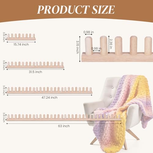 WodGod 62.8” Chunky Blanket Loom Kit, Knitting Loom for Chunky Yarn, Modular Yarn Loom for Blankets with Storage Bag, Anti-Slip Base, Premium Rubber Wood Loom Knitting Set - color: 62.8”