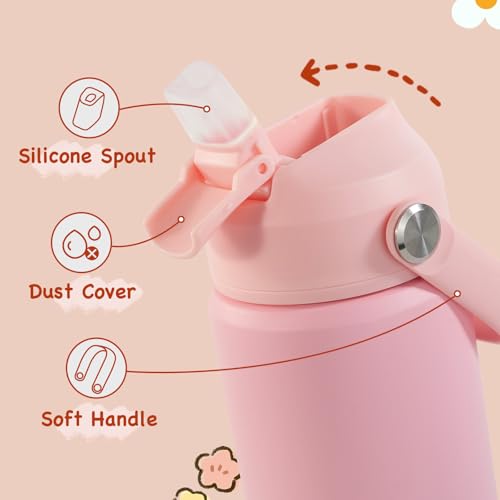 Kerilyn 12oz Kids Water Bottle, Stainless Steel Insulated Water Bottle for Kids, Toddler Cup With Straws Leak-proof, Toddler Water Bottles for School Boys Girls, BPA Free, Pink - color: Pink