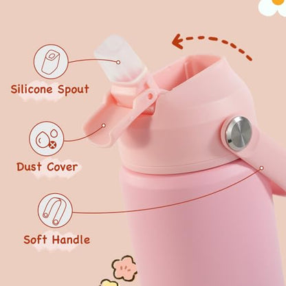 Kerilyn 12oz Kids Water Bottle, Stainless Steel Insulated Water Bottle for Kids, Toddler Cup With Straws Leak-proof, Toddler Water Bottles for School Boys Girls, BPA Free, Pink - color: Pink