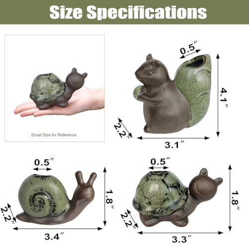 Cute Ceramic Garden Figurines Statue Set of 3 Turtle,Snail, Squirrel, Sculptures Ornaments for Home Office Desk Table Bookshelf Decor and Gifts