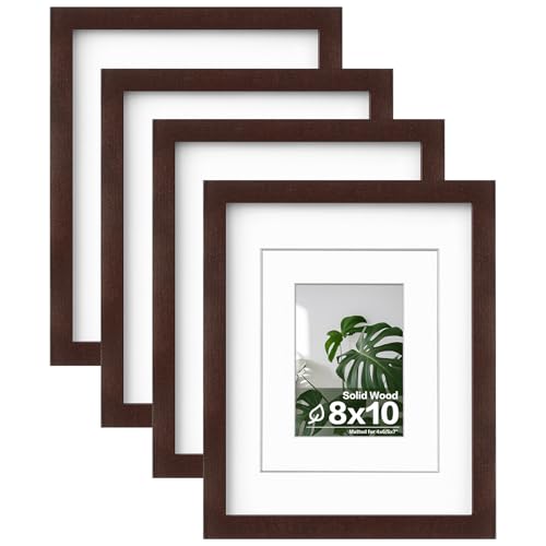 Egofine 8x10 Picture Frames Made of Solid Wood with Plexiglass, Display Pictures 4x6/5x7 with Mat or 8x10 Without Mat Set of 4 for Tabletop and Wall Mounting, Walnut Color - color: Walnut Brown, size: 8x10