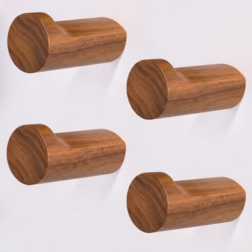 Acacia Wood Wall Hooks, 4 Pack Heavy Duty Coat Hooks – Farmhouse Rustic Entryway & Bathroom Hooks for Hats, Towels, Bags, Clothes, Fits Drywall - color: Acacia Wood, size: Straight 4-Pcs