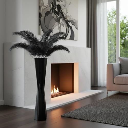 Black Star Floor Vase, 27.5" Tall Modern Tapered Vases for Pampas Grass, Feathers, Dried Flowers, Large Home Decor Tall Vase for Living Room, Bedroom, Entryway – Sculptural Resin Centerpiece - color: Black