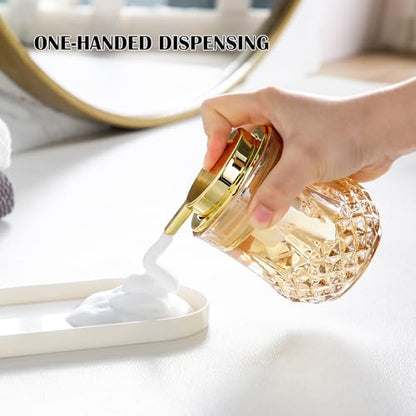 Enra Glass Foaming Soap Dispenser Set, 2 Pack Gold Foam Soap Dispenser | Refillable Foam Hand Soap Dispensers for Bathroom and Kitchen.Gold Accents Add Style to Sinks,Countertops and Vanities. - color: Gold Foam Pump-2pcak