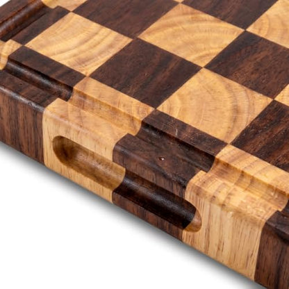 Checkered Cutting Board for Kitchen, 15"x10.4"x1.2" End Grain Cutting Board, Solid Ebony and Rubberwood Butcher Block Cutting Board with Juice Groove, Reversible Wooden Charcuterie Board