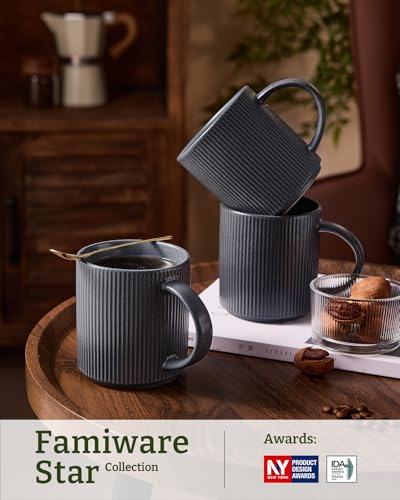 famiware Coffee Mug Set of 4, Star 16 oz Large Mugs Cup Set with Handle | Ceramic Mug for Coffee, Latte, Tea, Stackable Drinkware Set, Microwave & Dishwasher Safe, Matte Dark Charcoal - color: Matte Dark Charcoal, size: 4 Count (Pack of 1)