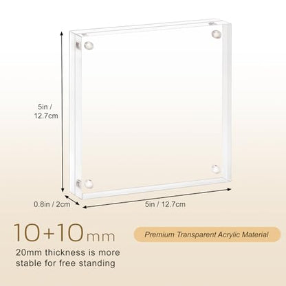 AMEITECH 5x5 Acrylic Picture Frame, Clear Double Sided Frameless Photo Frame with Magnetic, Free Standing Desktop Acrylic Frame Display, Lucite Frame with Gift Box Package - 1 Pack | Double Sided Floating Magnetic Frames, 20mm Thick, Free Standing Desktop